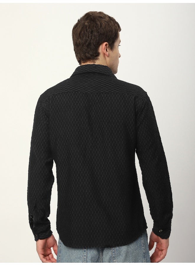 Beyoung Black Terry Textured Shirt - Image 2
