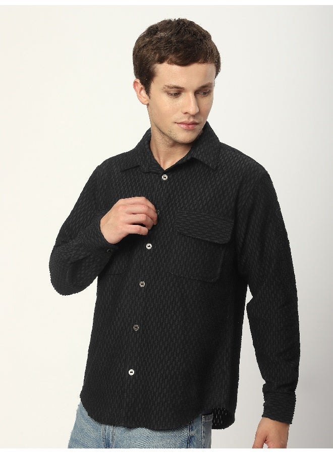 Beyoung Black Terry Textured Shirt - Image 5