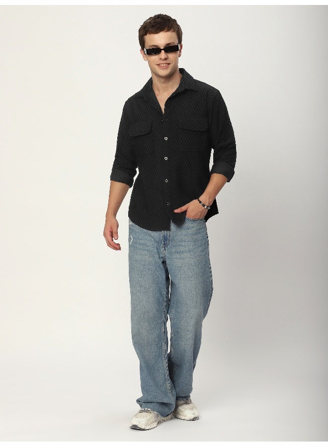 Beyoung Black Terry Textured Shirt - Image 4