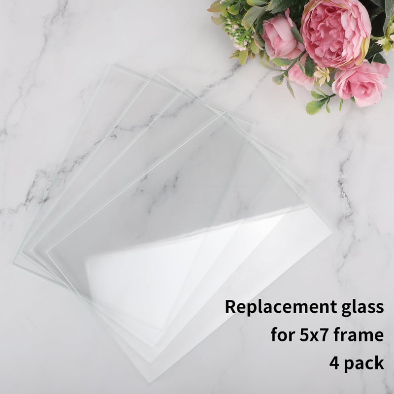 Lyeasw 5x7 Glass Replacement Sheets for Picture Frame Set of 4  5 by 7 Real High-Definition Glass Cover