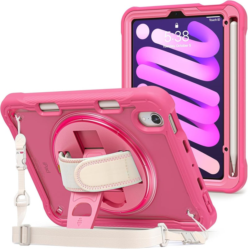 Procases Rugged Case For Ipad Mini 7Th A17 Pro 2024 / 6Th Generation 8.3" 2021, Heavy Duty Shockproof Rugged Cover With Hand Strap 360 Degree Rotatable Kickstand Protective For Ipad Mini 8.3 -Magenta - Image 1