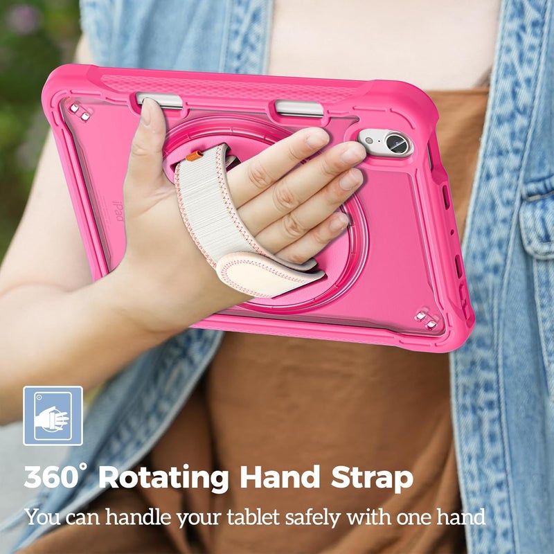 Procases Rugged Case For Ipad Mini 7Th A17 Pro 2024 / 6Th Generation 8.3" 2021, Heavy Duty Shockproof Rugged Cover With Hand Strap 360 Degree Rotatable Kickstand Protective For Ipad Mini 8.3 -Magenta - Image 5