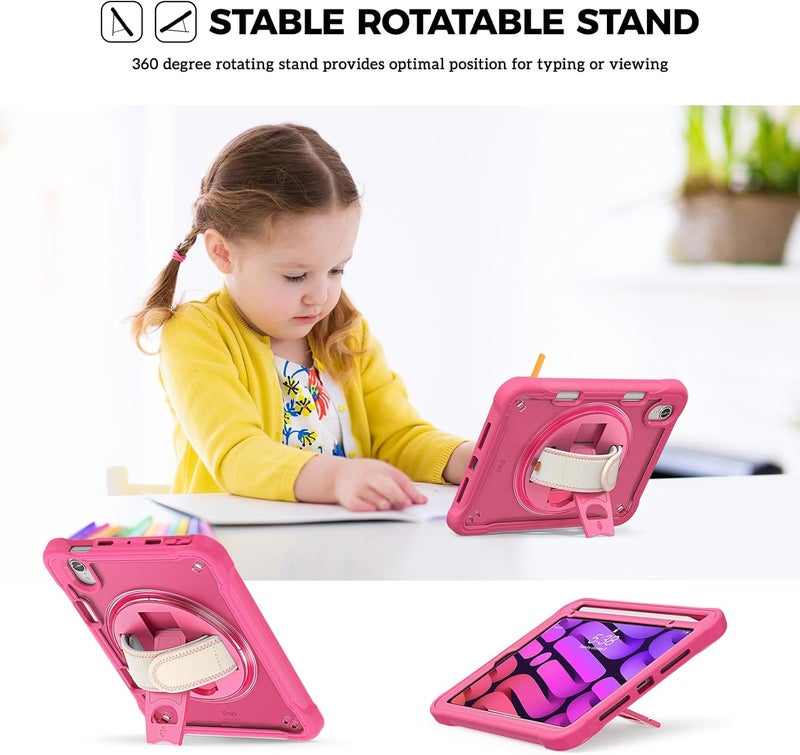 Procases Rugged Case For Ipad Mini 7Th A17 Pro 2024 / 6Th Generation 8.3" 2021, Heavy Duty Shockproof Rugged Cover With Hand Strap 360 Degree Rotatable Kickstand Protective For Ipad Mini 8.3 -Magenta - Image 4