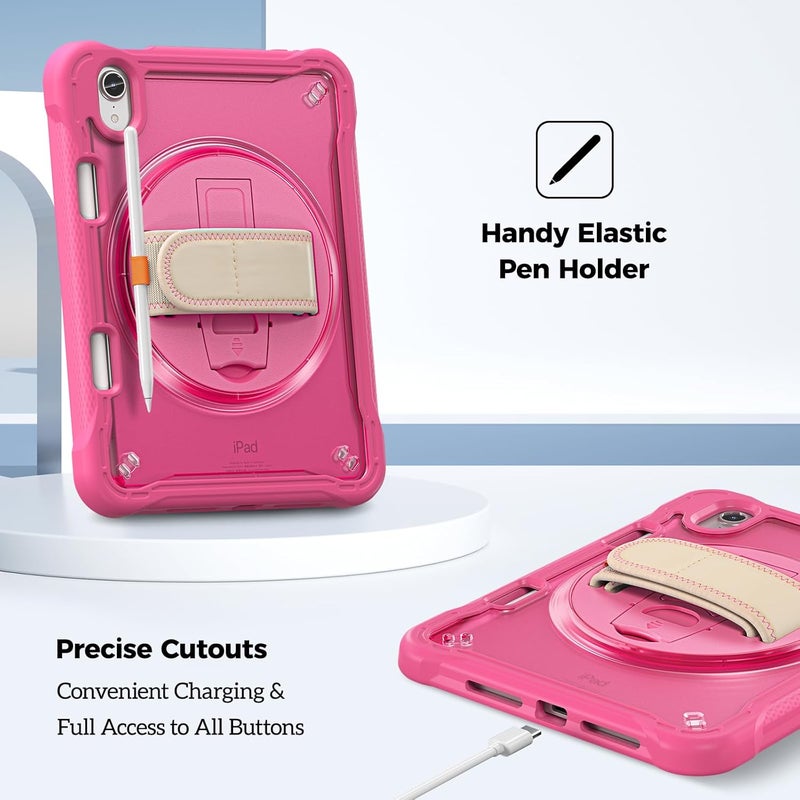 Procases Rugged Case For Ipad Mini 7Th A17 Pro 2024 / 6Th Generation 8.3" 2021, Heavy Duty Shockproof Rugged Cover With Hand Strap 360 Degree Rotatable Kickstand Protective For Ipad Mini 8.3 -Magenta - Image 3