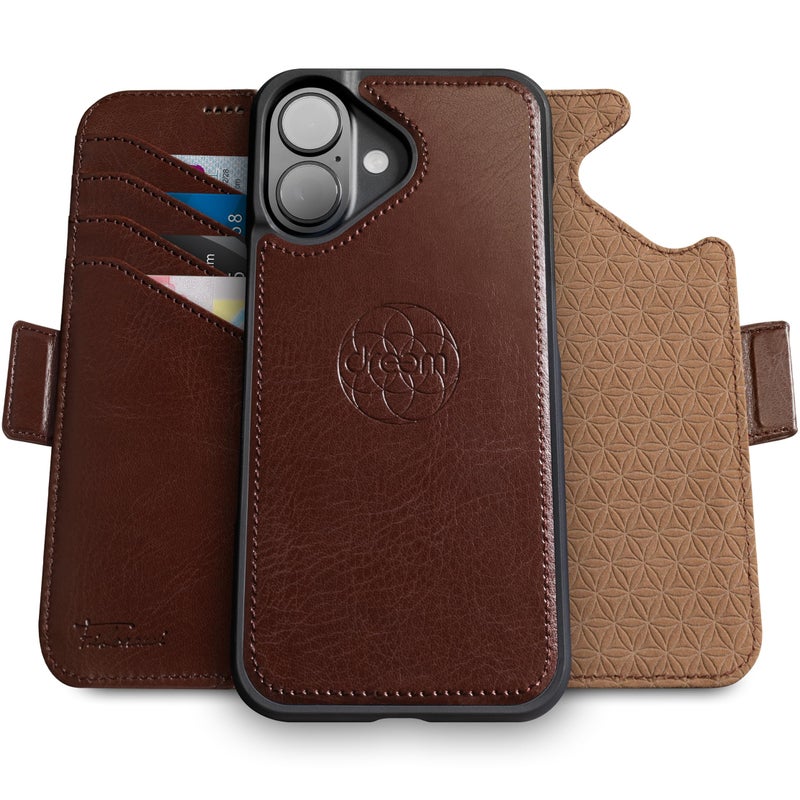 Dreem Wallet Case for iPhone 16 Plus Revolutionary VertHor Phone Stand Magnetic Detachable Vegan Leather Flip Cover RFID Blocking Card Holder MagSafeFit Gift Box Fibonacci Coffee - Image 2