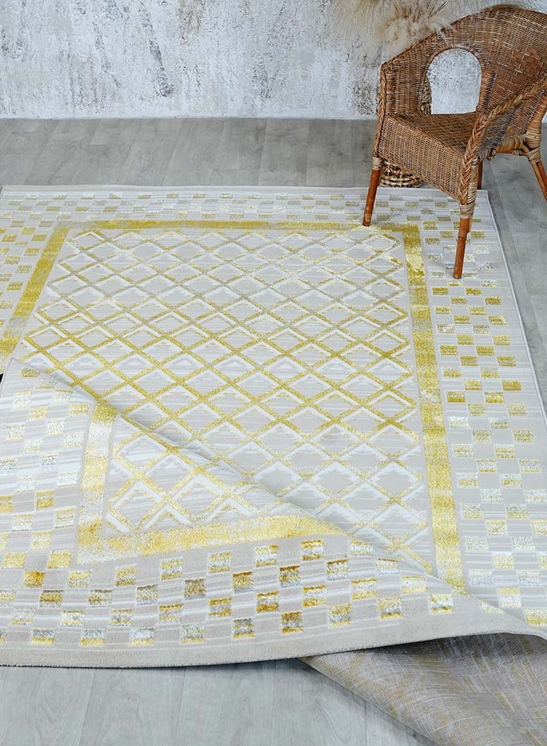 Ramsha Area Rug Large Carpet 200x300 cm For Bedroom Washable Rug For Living Room 250x350 cm NK71A Polyester Gold And Cream Abstract Pattern Carpet - Image 4