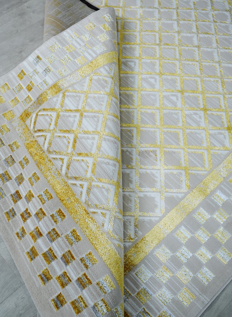 Ramsha Area Rug Large Carpet 200x300 cm For Bedroom Washable Rug For Living Room 250x350 cm NK71A Polyester Gold And Cream Abstract Pattern Carpet - Image 3