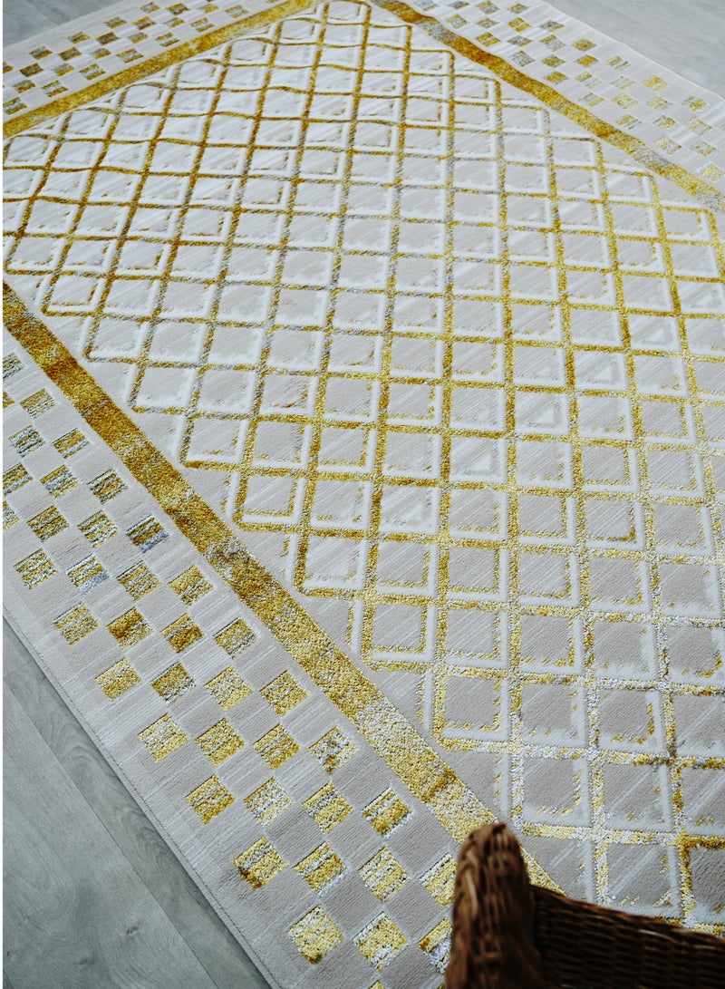 Ramsha Area Rug Large Carpet For Bedroom Washable Rug For Living Room NK71A Polyester Gold And Cream Abstract Pattern Carpet  - Image 1