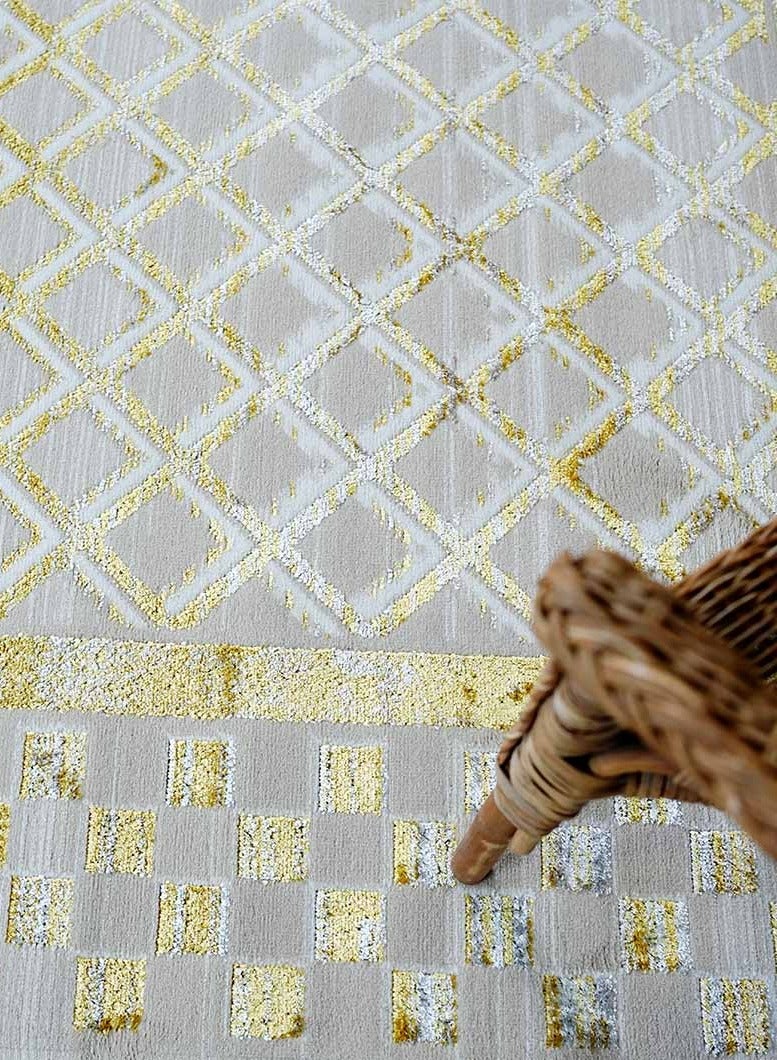 Ramsha Area Rug Large Carpet For Bedroom Washable Rug For Living Room NK71A Polyester Gold And Cream Abstract Pattern Carpet  - Image 4