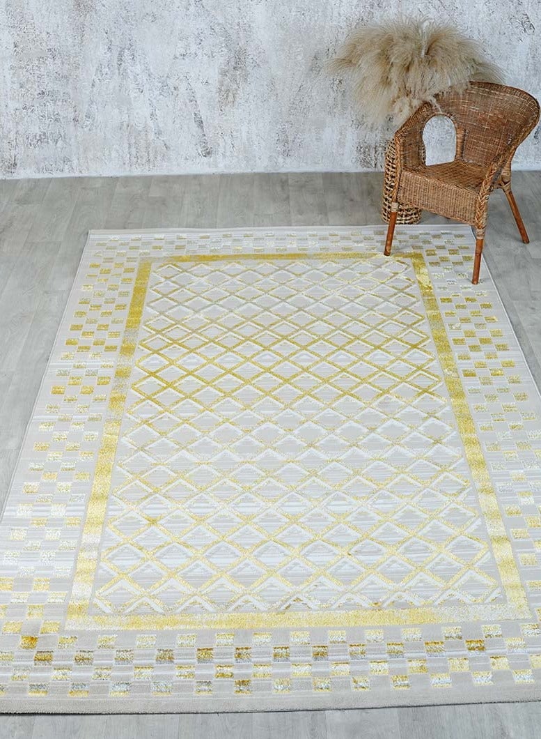 Ramsha Area Rug Large Carpet For Bedroom Washable Rug For Living Room NK71A Polyester Gold And Cream Abstract Pattern Carpet  - Image 5