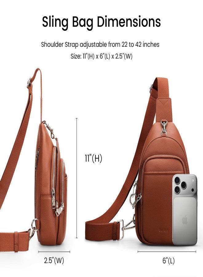 befen Real Leather Small Sling Bag for Women Anti Theft Crossbody Chest Bags Multi-Pockets Fanny Pack with RFID Blocking Card Slots Cognac Brown - Image 5