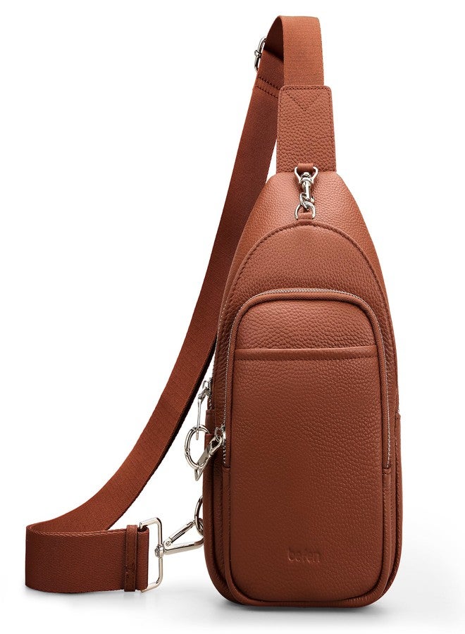 befen Real Leather Small Sling Bag for Women Anti Theft Crossbody Chest Bags Multi-Pockets Fanny Pack with RFID Blocking Card Slots Cognac Brown - Image 1