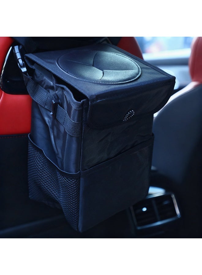 HALAMODO Car Trash Can with Lid and Storage Pockets - Leak-Proof Organizer, Waterproof Garbage Can, Multipurpose Trash Bin for Car,Black ﻿ - Image 2