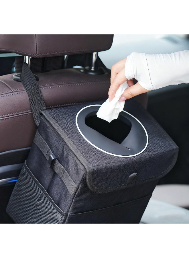 HALAMODO Car Trash Can with Lid and Storage Pockets - Leak-Proof Organizer, Waterproof Garbage Can, Multipurpose Trash Bin for Car,Black ﻿ - Image 1