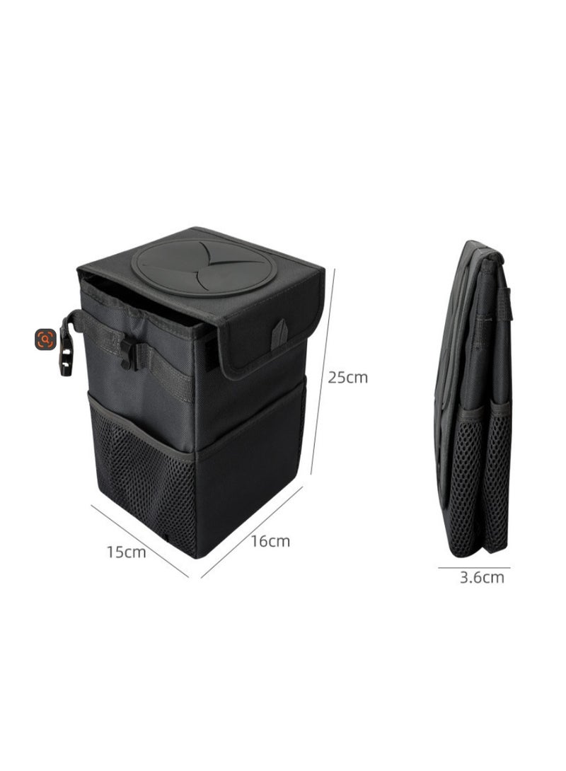 HALAMODO Car Trash Can with Lid and Storage Pockets - Leak-Proof Organizer, Waterproof Garbage Can, Multipurpose Trash Bin for Car,Black ﻿ - Image 5