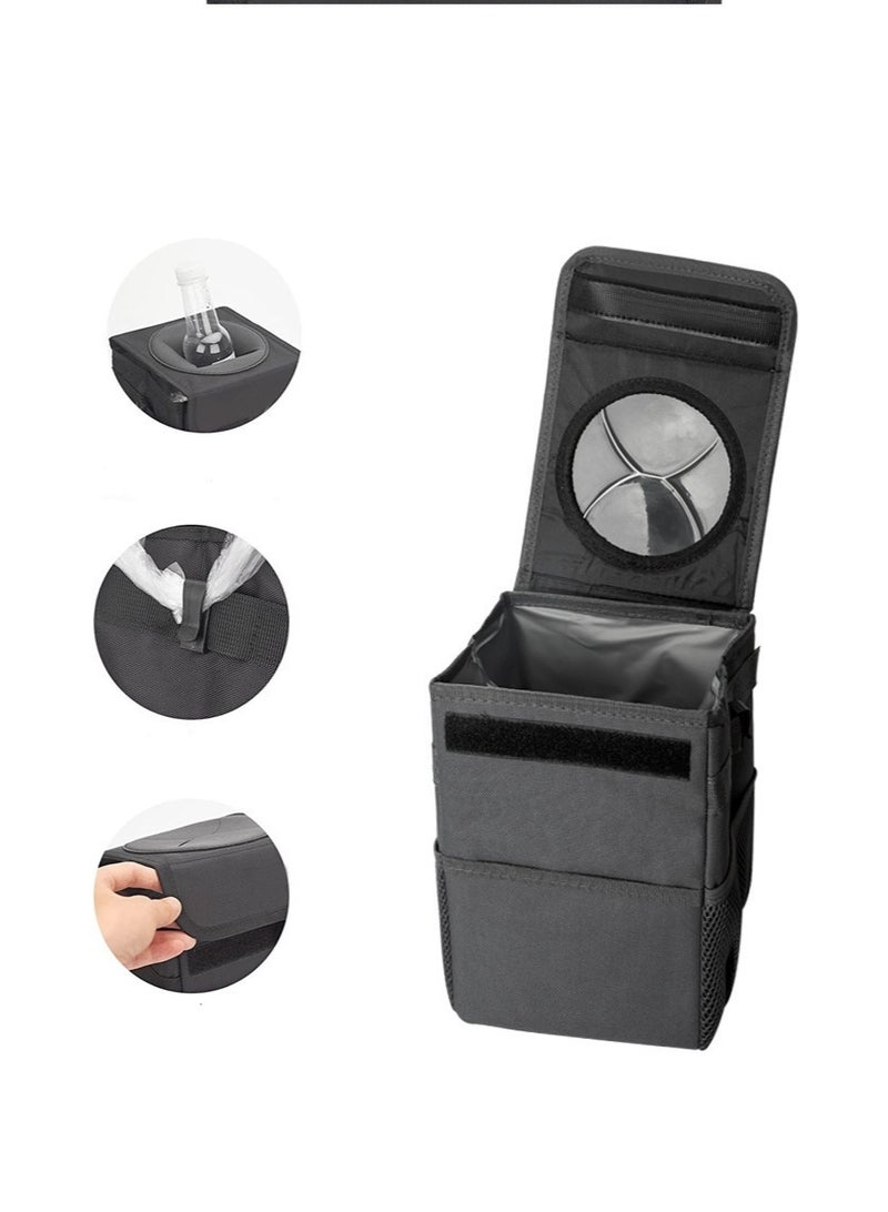 HALAMODO Car Trash Can with Lid and Storage Pockets - Leak-Proof Organizer, Waterproof Garbage Can, Multipurpose Trash Bin for Car,Black ﻿ - Image 3