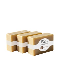 Taza Taza Premium Sandalwood Natural Soap Pack of 3 Each 53 oz 150 g For Radiant Glowing Skin Contains Coconut Olive and Palm Fruit Oils Shea Butter Sandalwood Powder Kaolin Clay 