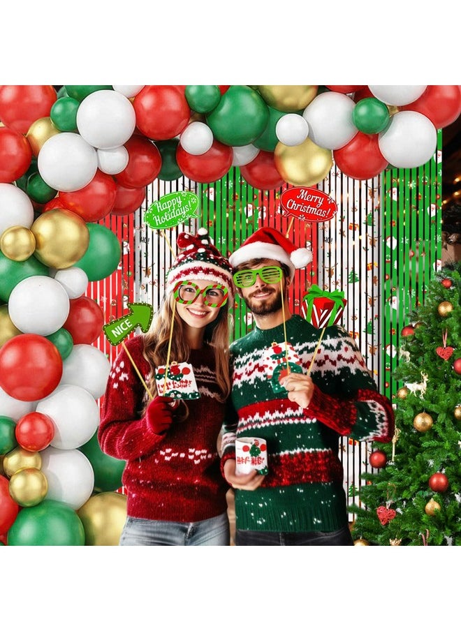 MEHOFOND 164Pcs Merry Christmas Party Decorations Set, Christmas Foil Fringe Curtains, Red Green Gold Balloons Arch Garland Favors For Kids Adults Friends Ugly Sweater Party Props For Photo Supplies  - Image 2