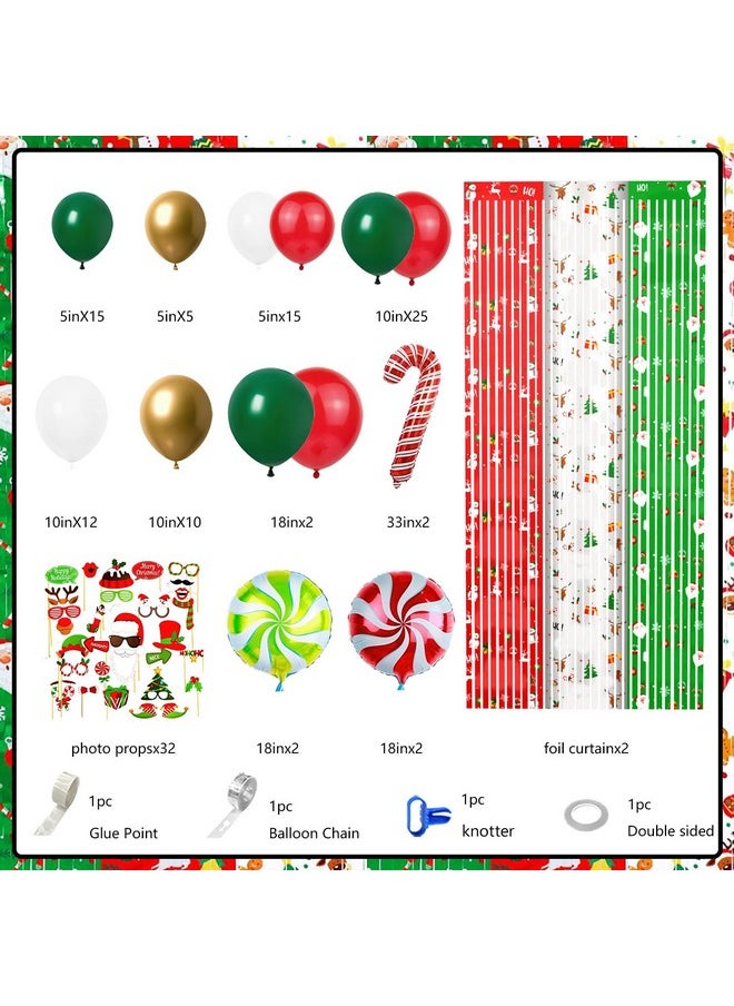 MEHOFOND 164Pcs Merry Christmas Party Decorations Set, Christmas Foil Fringe Curtains, Red Green Gold Balloons Arch Garland Favors For Kids Adults Friends Ugly Sweater Party Props For Photo Supplies  - Image 1
