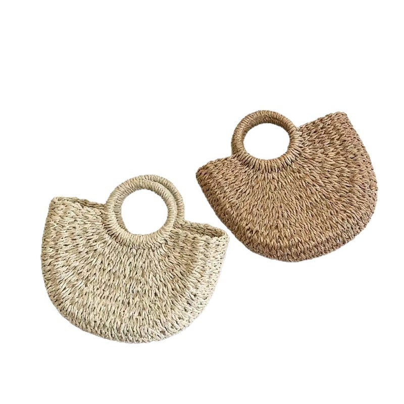 Handwoven Paper Rope Round Bucket Bag Women's Beach Handbag - Image 5