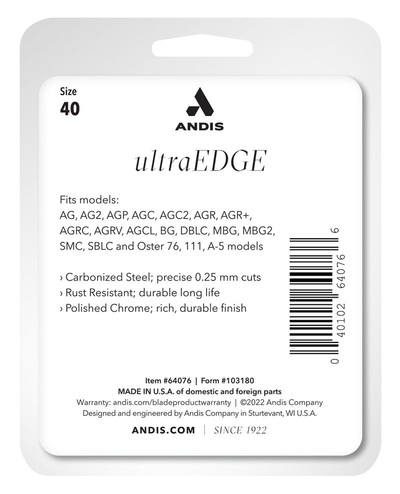 Andis - 64076, Ultra Edge Super Blocking Dog Clipper Blade - Built with Carbon-Infused Steel, Sharp Cutting Edges with Zero Gaps, Size-40, Removes Hairs 1/100-Inch - for Full Body Grooming, Chrome - Image 3