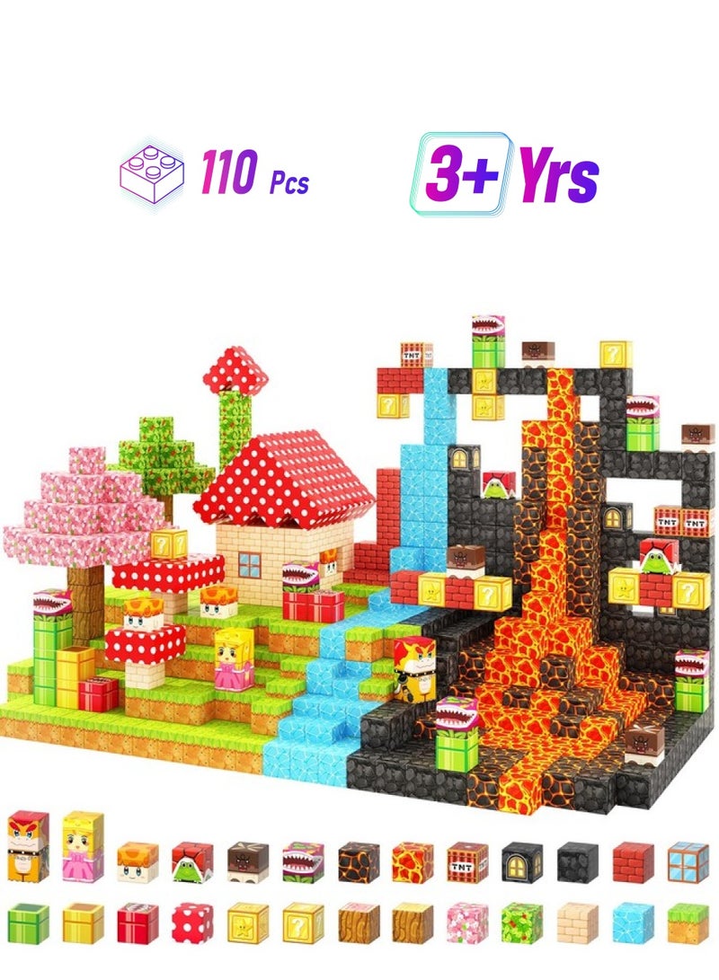 كودو 110 قطعة من المكعبات المغناطيسية - مجموعة أنابيب النقل الفضائي السحرية من Build Mine Magnet World، ألعاب حسية للأطفال الصغار من سن 3 سنوات فما فوق، متوافقة مع جميع ألعاب الأطفال من Magworld ذات المكعبات المغناطيسية مقاس 1 بوصة - Image 1