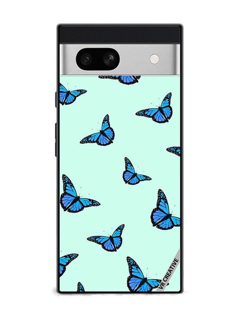 Protective Case Cover For Google Pixel 7a Blue Butterfly Flies Design Multicolour