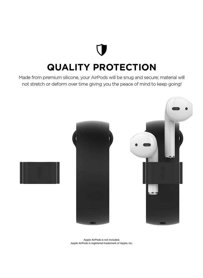 Elago Design - Wrist Fit Compatible for Apple Airpods / Premium Silicone / Organized / Snug & Secure / Durable / Adjustable Size / Easy to Use / Accessible at all Times / Lightweight & Fit - Black - Image 1