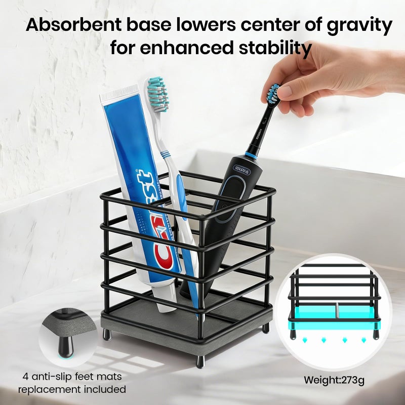 BOTEMY Toothbrush Holders with Quick Drying Matâ€”Black Toothbrush and Toothpaste Holder for Bathroomâ€”Upgrade 3 Slots Openwork Design Bathroom Counter Organizer for Electric Toothbrush,Razor,Toothpaste - Image 4