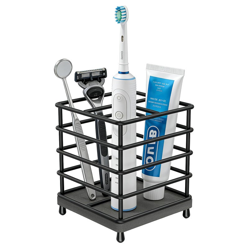 BOTEMY Toothbrush Holders with Quick Drying Matâ€”Black Toothbrush and Toothpaste Holder for Bathroomâ€”Upgrade 3 Slots Openwork Design Bathroom Counter Organizer for Electric Toothbrush,Razor,Toothpaste - Image 1
