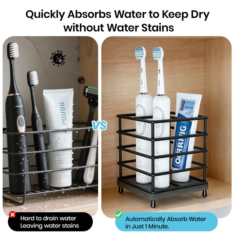 BOTEMY Toothbrush Holders with Quick Drying Matâ€”Black Toothbrush and Toothpaste Holder for Bathroomâ€”Upgrade 3 Slots Openwork Design Bathroom Counter Organizer for Electric Toothbrush,Razor,Toothpaste - Image 5