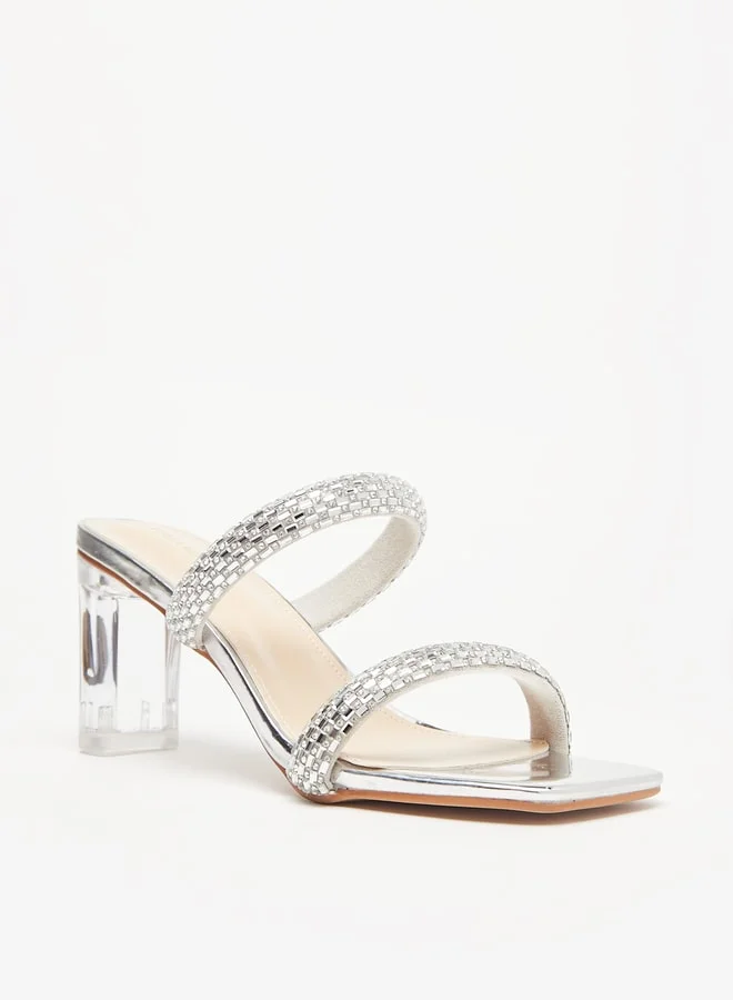 Flora Bella By Shoexpress Women's Embellished Slip-On Sandals with Block Heels Ramadan Collection