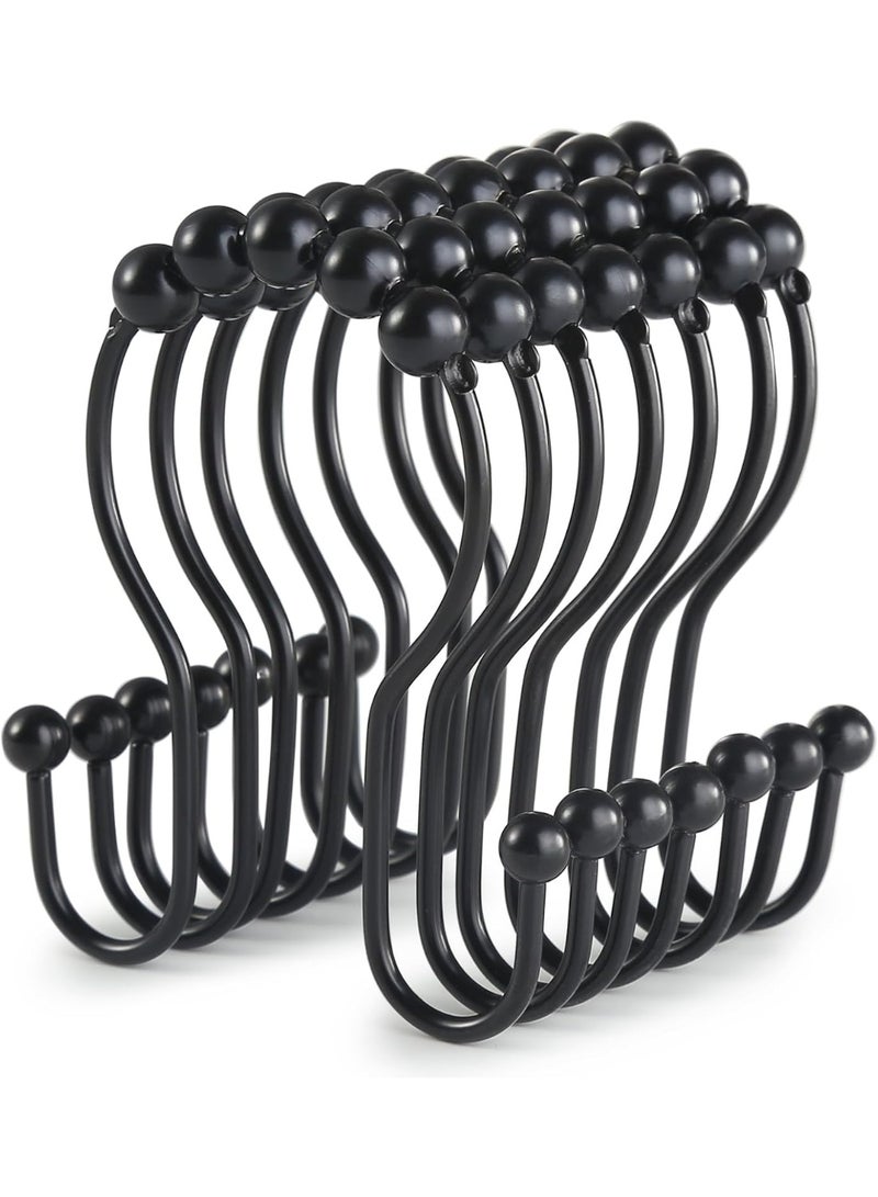 Shower Curtain Hooks, 12 Pcs Shower Curtain Rings, Stainless Steel Black Shower Curtain Hooks, Shower Curtain Rings Rust Proof, Smooth Sliding Anti-Drop Double Shower Rings for Curtain (Black) - Image 1