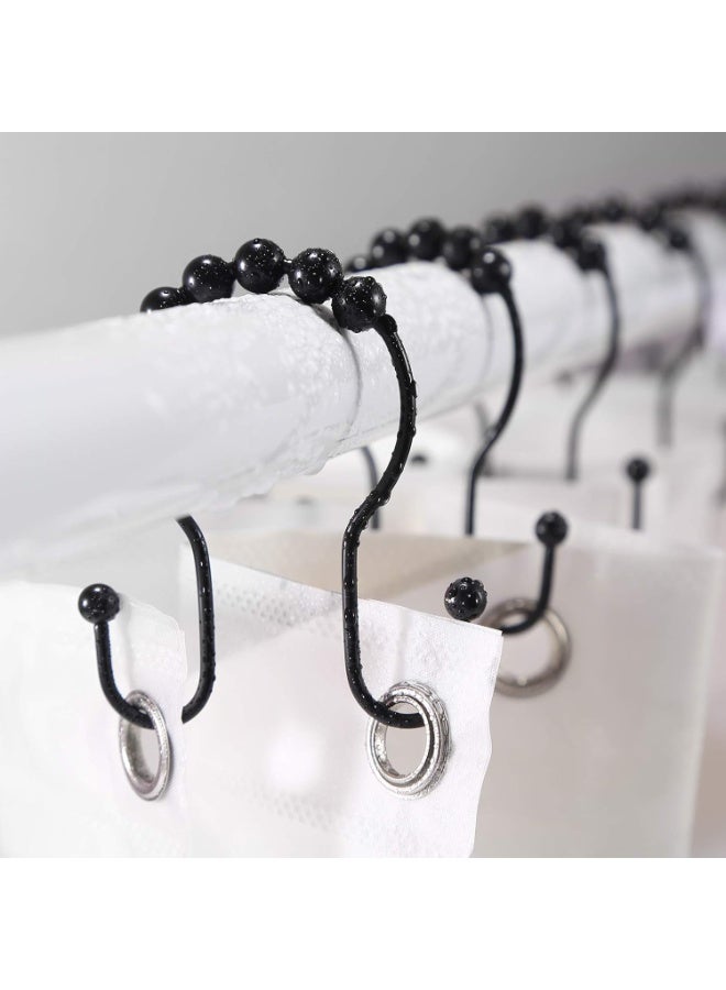 Shower Curtain Hooks, 12 Pcs Shower Curtain Rings, Stainless Steel Black Shower Curtain Hooks, Shower Curtain Rings Rust Proof, Smooth Sliding Anti-Drop Double Shower Rings for Curtain (Black) - Image 5