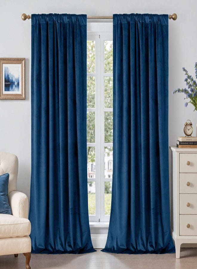 BGment Blue Velvet Curtains 84 Inches 2 Panels, Thermal Insulated Blackout Curtains Room Darkening Drapes with Back Tab and Rod Pocket for Bedroom/Living Room, 52 x 84 Inch - Image 2