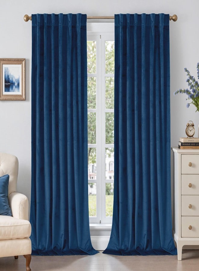 BGment Blue Velvet Curtains 84 Inches 2 Panels, Thermal Insulated Blackout Curtains Room Darkening Drapes with Back Tab and Rod Pocket for Bedroom/Living Room, 52 x 84 Inch - Image 1