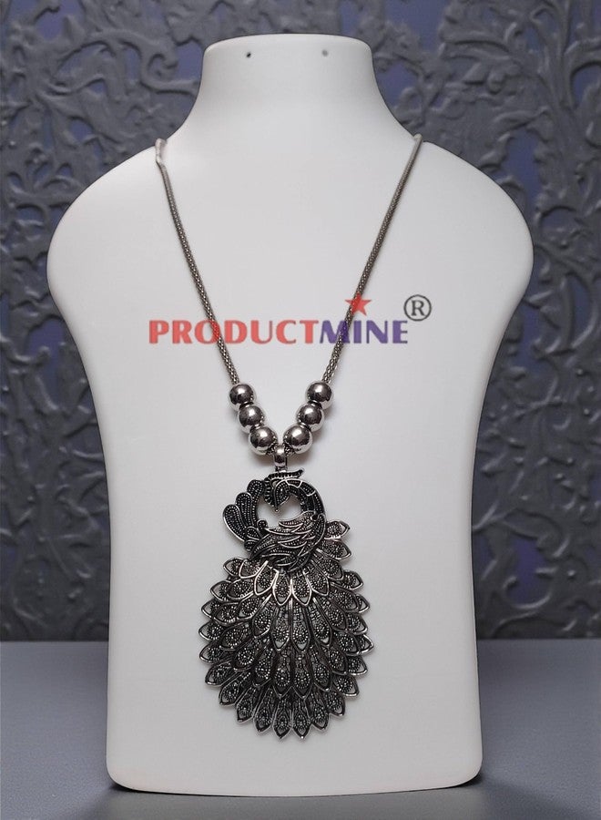 PRODUCTMINE قلادة كبيرة بتصميم طاووس صناعي مؤكسد من PRODUCTMINE® - مجوهرات أنيقة - قطعة مجوهرات عتيقة مميزة للفتيات والسيدات - قطعة واحدة - Image 2
