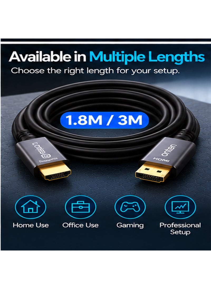 أونتن محول Onten OTN-5117 من DisplayPort إلى HDMI؛ محول صوت وفيديو عالي الدقة لتوصيل أجهزة الكمبيوتر واللابتوب وبطاقات الرسوميات بشاشات HDMI وأجهزة التلفاز وأجهزة العرض (البروجيكتور). يتميز بتصميم مدمج وتقنية "التوصيل والتشغيل" (Plug & Play)، مما يجعله مثالياً للاستخدام في المكاتب والمنازل ولأغراض الترفيه. - Image 2