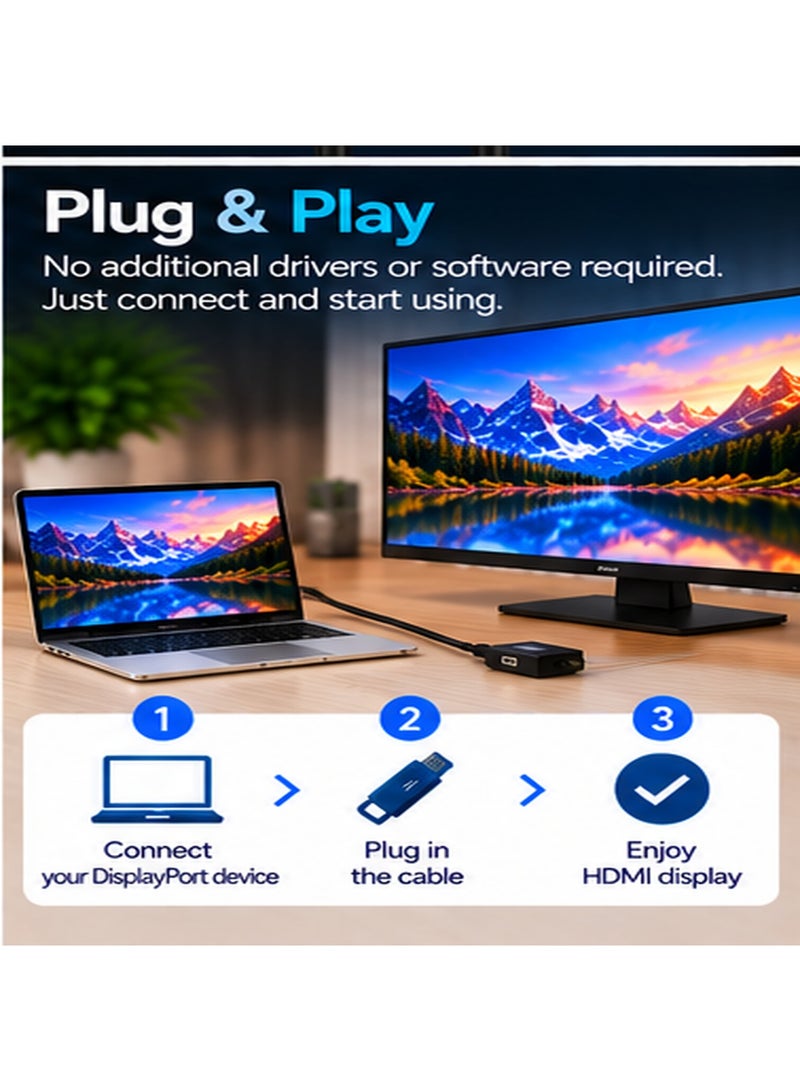 أونتن محول Onten OTN-5117 من DisplayPort إلى HDMI؛ محول صوت وفيديو عالي الدقة لتوصيل أجهزة الكمبيوتر واللابتوب وبطاقات الرسوميات بشاشات HDMI وأجهزة التلفاز وأجهزة العرض (البروجيكتور). يتميز بتصميم مدمج وتقنية "التوصيل والتشغيل" (Plug & Play)، مما يجعله مثالياً للاستخدام في المكاتب والمنازل ولأغراض الترفيه. - Image 3