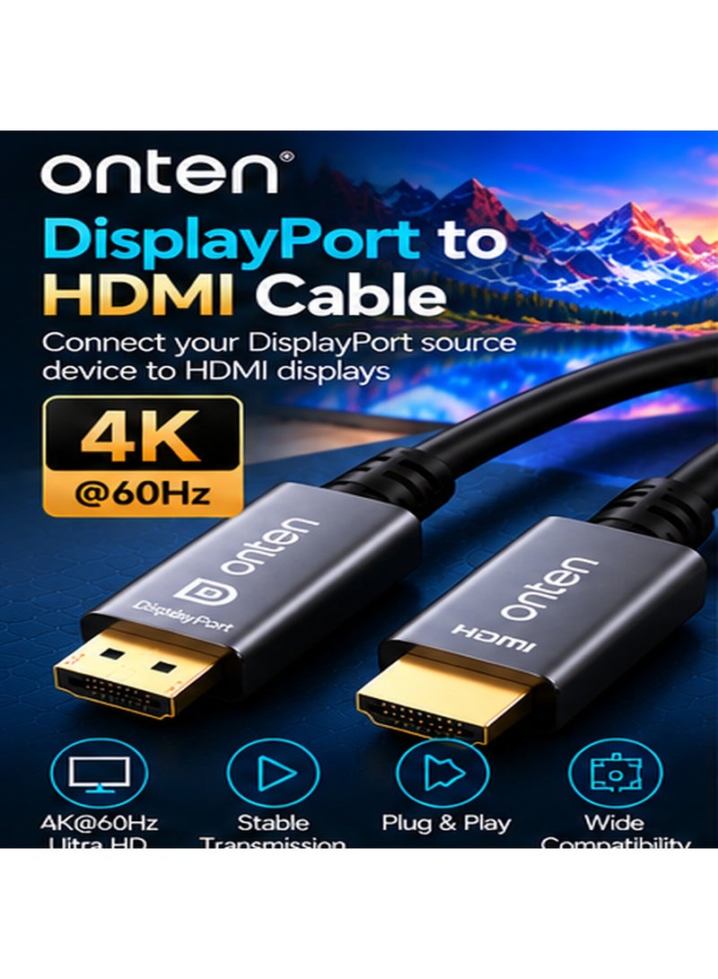 أونتن محول Onten OTN-5117 من DisplayPort إلى HDMI؛ محول صوت وفيديو عالي الدقة لتوصيل أجهزة الكمبيوتر واللابتوب وبطاقات الرسوميات بشاشات HDMI وأجهزة التلفاز وأجهزة العرض (البروجيكتور). يتميز بتصميم مدمج وتقنية "التوصيل والتشغيل" (Plug & Play)، مما يجعله مثالياً للاستخدام في المكاتب والمنازل ولأغراض الترفيه. - Image 4
