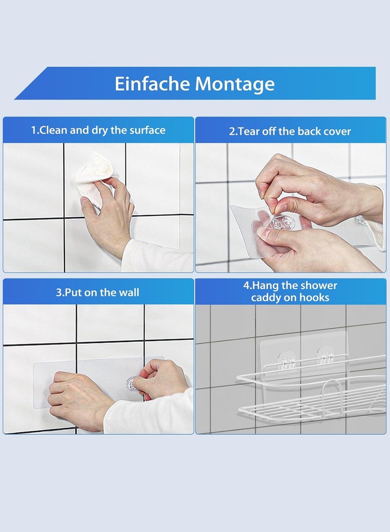 Bathroom Storage Rack 2PCS Set, Corner Shower Caddy Shelf, Adhesive Bathroom Organizer Rack – No Drilling Stainless Steel Shower Shelf for Bathroom, Kitchen, Dorm, Space-Saving Storage Design – White (Comes with 4 Adhesive Hooks) - Image 5