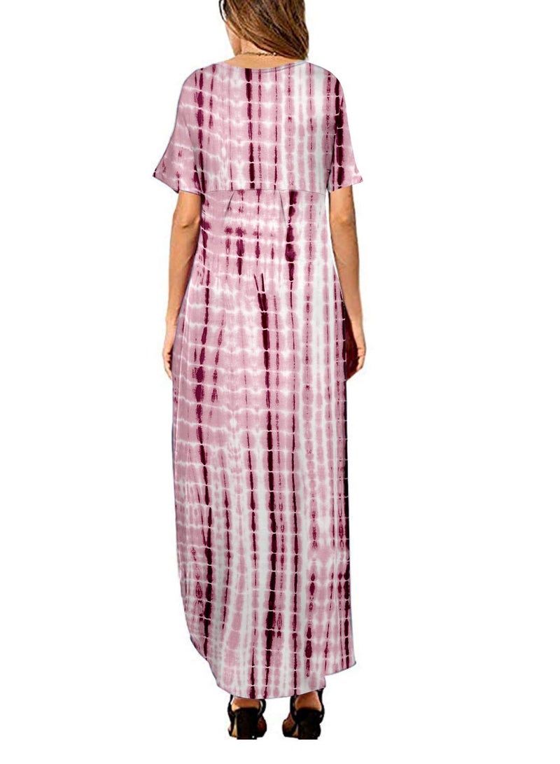 Arolina Women Summer Maxi Dress Short Sleeve V Neck Casual Loose Long Split Dresses Beach Vacation Sundress with Pockets - Image 2