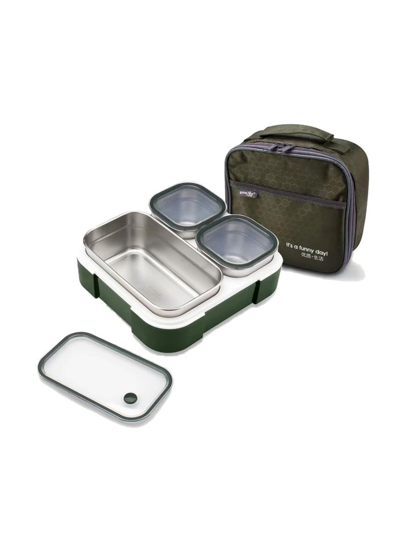 Yooyee Stainless Steel Lunch Box - Insulated Bento Box Multifunctional-Containers Lunch Box Containers with 3 Compartments(720ml green))  - Image 1