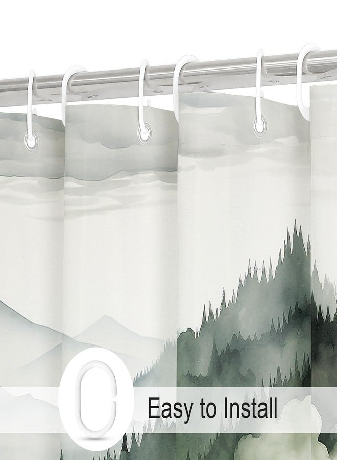 Litabel Dark Green Misty Pine Forest Shower Curtain, Mountain Foggy Woodland Scenery Tree Shower Curtains for Chic Rustic Bathroom, Abstract Modern Waterproof Nature-Themed Decor, 72x72 Inches - Image 3