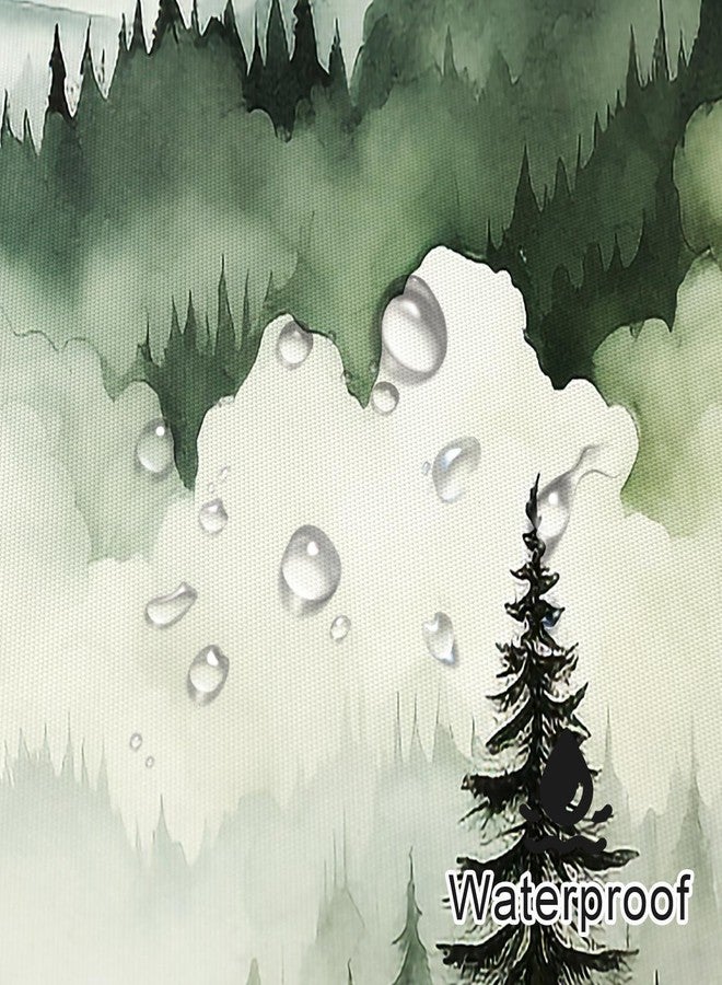 Litabel Dark Green Misty Pine Forest Shower Curtain, Mountain Foggy Woodland Scenery Tree Shower Curtains for Chic Rustic Bathroom, Abstract Modern Waterproof Nature-Themed Decor, 72x72 Inches - Image 4