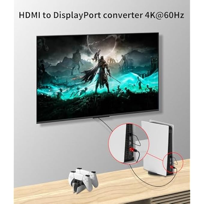 rayihni HDMI TO DISPLAYPORT ADAPTER, 4K@60HZ, 1080P@120HZ, HD TO DP CONVERTER, MALE TO FEMALE, COMPATIBLE WITH PC, GPU, LAPTOP, AMD, NVIDIA, PS5, XBOX, GRAPHICS CARD, ALUMINIUM CASE (1PACK) - Image 2