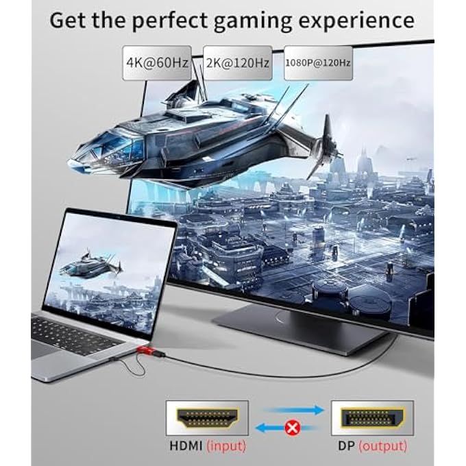 rayihni HDMI TO DISPLAYPORT ADAPTER, 4K@60HZ, 1080P@120HZ, HD TO DP CONVERTER, MALE TO FEMALE, COMPATIBLE WITH PC, GPU, LAPTOP, AMD, NVIDIA, PS5, XBOX, GRAPHICS CARD, ALUMINIUM CASE (1PACK) - Image 3