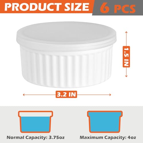 Koluti 6-Pack Nonstick Silicone 4oz Ramekins with Lids, Oven Safe Creme Brulee Baking Small Bowls, Souffle Ice Cream Pudding Dessert Dipping Sauce Cups, BPA Free, Microwave & Freezer & Dishwasher Safe - Image 4