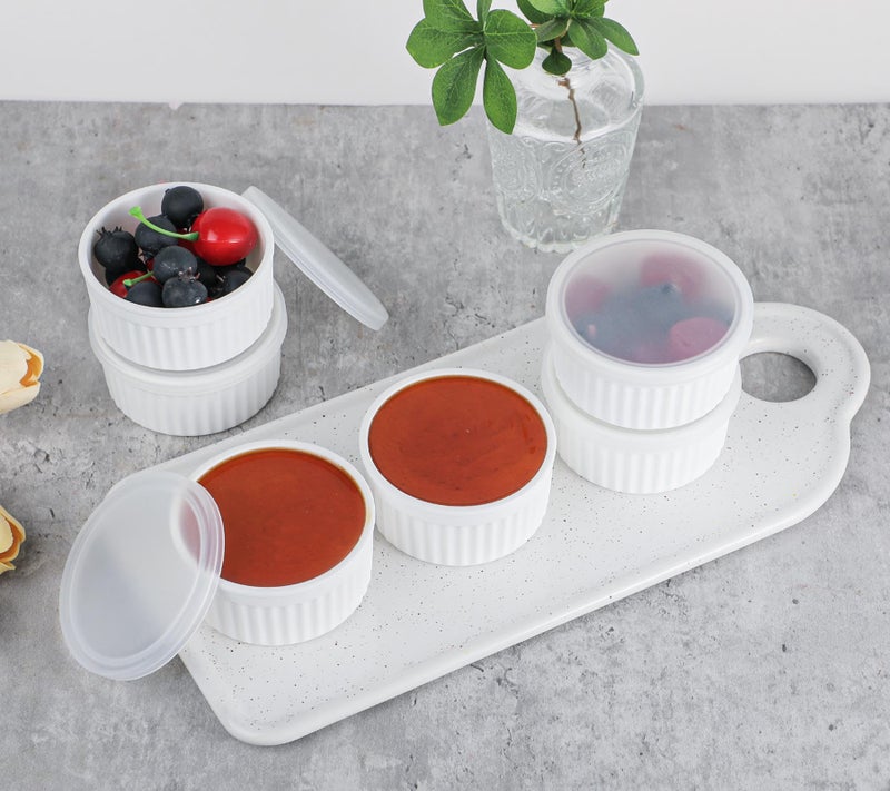 Koluti 6-Pack Nonstick Silicone 4oz Ramekins with Lids, Oven Safe Creme Brulee Baking Small Bowls, Souffle Ice Cream Pudding Dessert Dipping Sauce Cups, BPA Free, Microwave & Freezer & Dishwasher Safe - Image 2