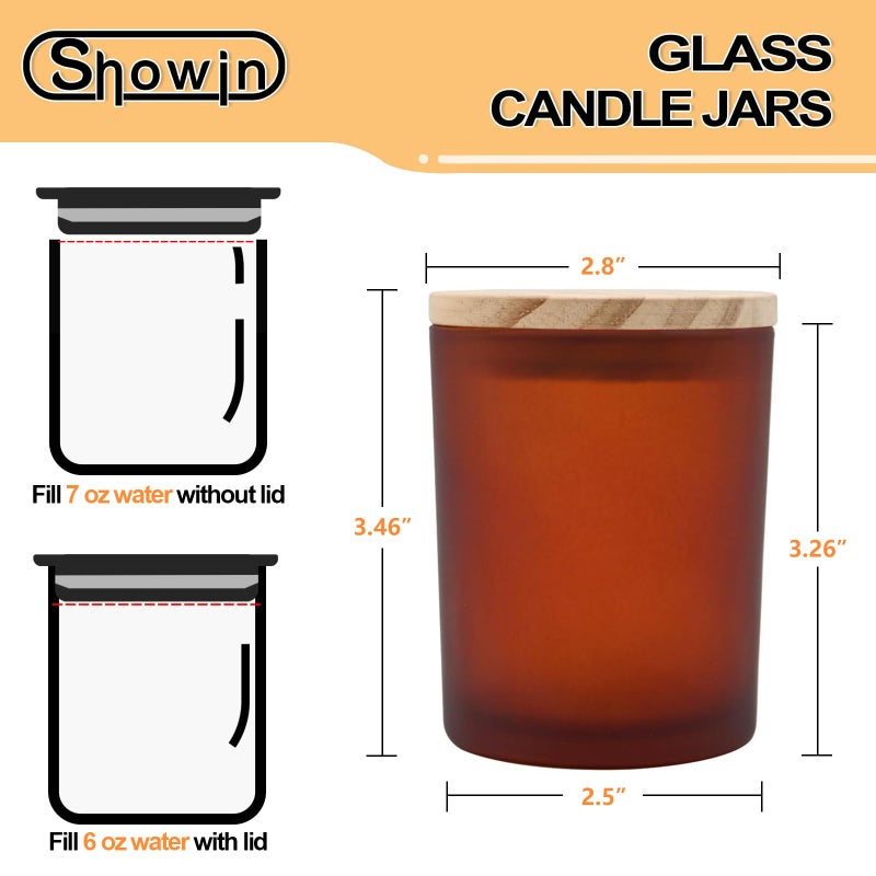 SHOWIN Thick Candle Jars for Making Candles 12 Pcs, 7 OZ Empty Jars with Wood Lids for Candle Making, Sample Container, Frosted Brown - Image 2